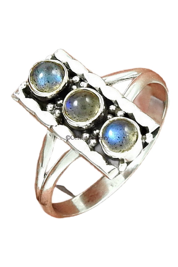 Natural Labradorite Multi Gemstone Ring, Real 925 Sterling Silver Ring, Organic Ring, Attractive Ring, Metaphysical Gifts Ring, Stackable Ring, Delicate Ring, Best Giftable Ring (labradorite, 7)