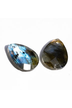 Natural Labradorite Pendants Faceted Teardrop Charms 18x13x6mm