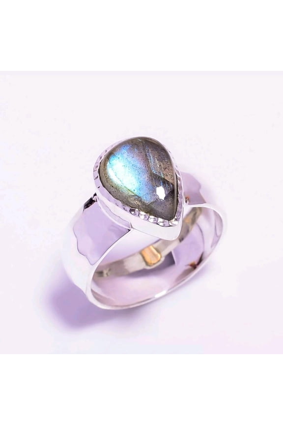 Natural Labradorite Ring, 925 Silver Ring, Band Ring, Statement Ring, Thumb Ring, Blue Fire Gemstone Ring, Pear Cut Stone Ring, Women Ring**
