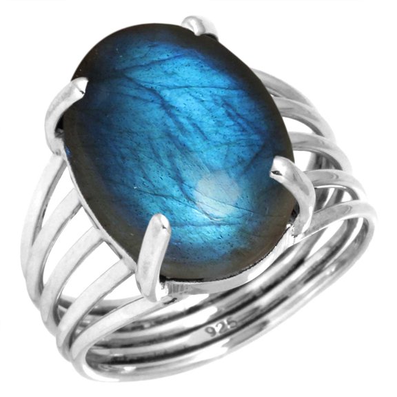 Natural Labradorite Ring 925 Sterling Silver Handmade Jewelry