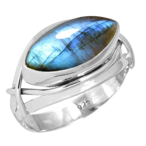 Natural Labradorite Ring 925 Sterling Silver Handmade Jewelry