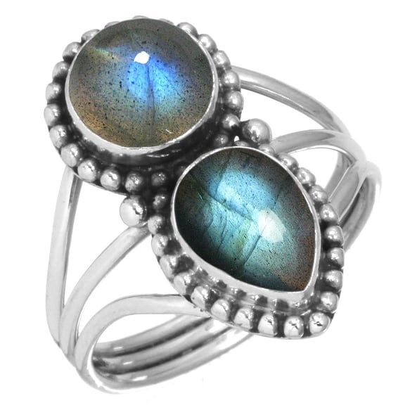 Natural Labradorite Ring 925 Sterling Silver Handmade Jewelry
