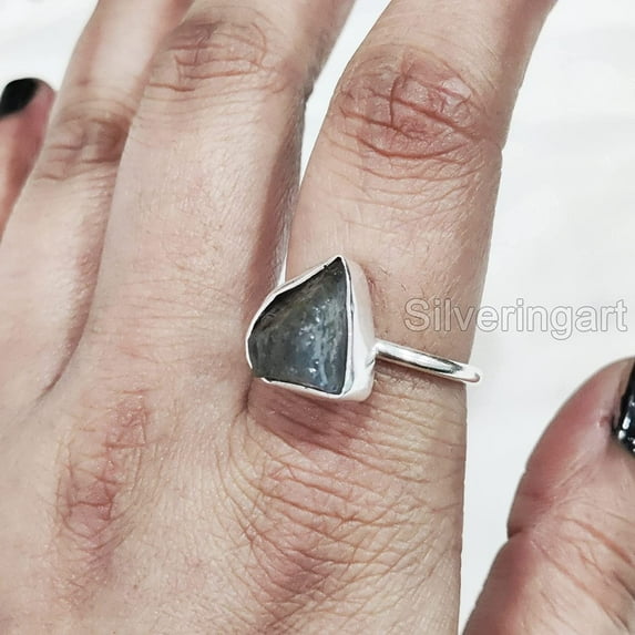 Natural Labradorite Ring, Rough Labradorite Gemstone Ring, Plain Ring, 925 Sterling Silver, Womens Ring, Christmas, Thanksgiving, Handmade, Statement Jewelry, Rough Gemstone Jewelry