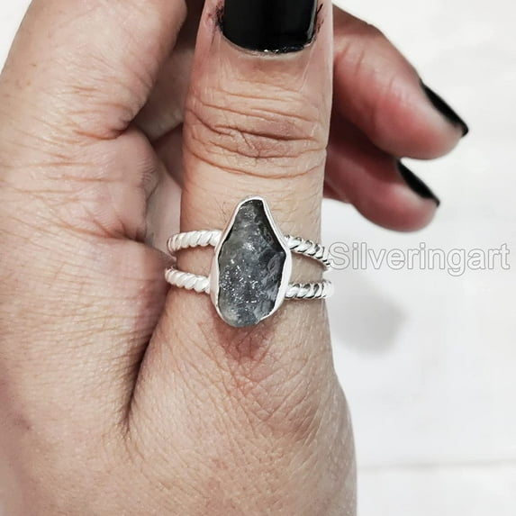 Natural Labradorite Ring, Rough Labradorite Gemstone Ring, Twisted 2 Band Ring, 925 Sterling Silver, Womens Ring, Christmas, Thanksgiving, Handmade, Statement Jewelry, Rough Gemstone Jewelry