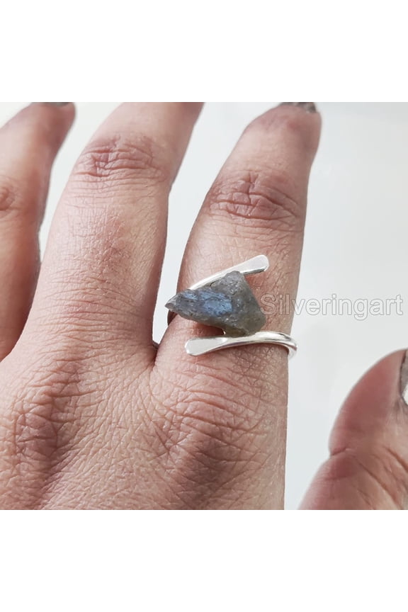 Natural Labradorite Ring, Rough Labra Gemstone Ring, Birthstone, Cross Band, 925 Sterling Silver, Womens Ring, Christmas, Thanksgiving, Handmade, Statement Jewelry, Rough Gemstone Jewelry