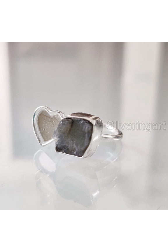 Natural Labradorite Ring, Rough Labra Gemstone Ring, Birthstone, Heart Ring, 925 Sterling Silver, Womens Ring, Christmas, Thanksgiving, Handmade, Statement Jewelry, Rough Gemstone Jewelry