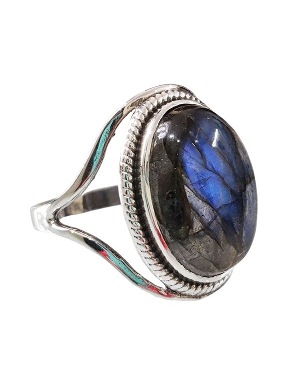 Natural Labradorite Ring, Woman's Blue Fire Labradorite Ring, Birthstone, Designer Band, 925 Sterling Silver, Womens Ring, Christmas, Thanksgiving, Handmade, Statement Jewelry, Natural Gemstone Ring