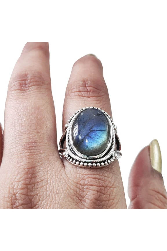 Natural Labradorite Ring, Woman's Blue Fire Labradorite Ring, Birthstone, Bohemian Band, 925 Sterling Silver, Womens Ring, Christmas, Thanksgiving, Handmade, Statement Jewelry, Natural Gemstone Ring