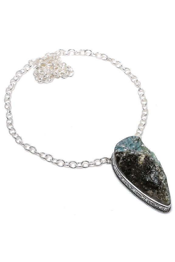 Natural Labradorite Rough Gemstone 925 Sterling Silver Gift Necklace 18"