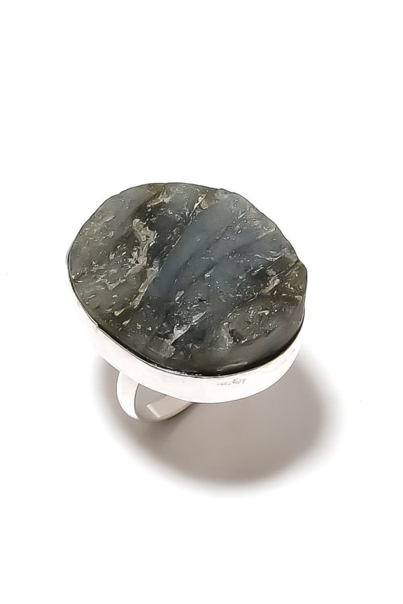 Natural Labradorite Rough Gemstone 925 Sterling Silver Gift Ring Size 10