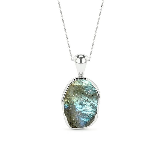 Natural Labradorite Rough Shape Pendant Necklace in Sterling Silver for Women with 18" Adj. Chain, November Birthstone Jewelry for Her Birthday, Wedding Anniversary, Christmas, Mothers Day