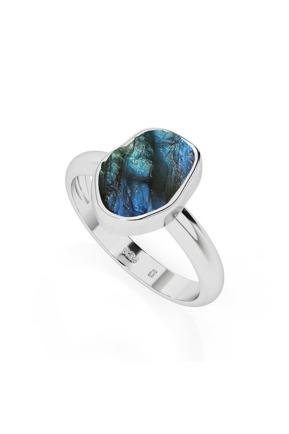 Natural Labradorite Rough Shape Rings in Sterling Silver for Women, November Birthstone Jewelry for Her Birthday, Wedding Anniversary, Christmas, Mothers Day