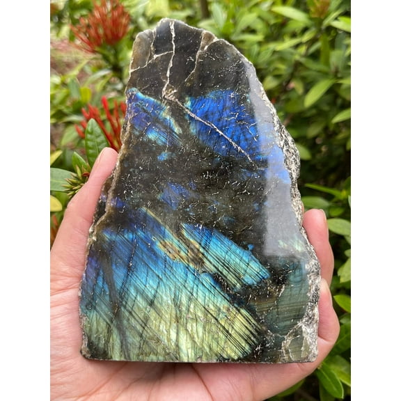 Natural Labradorite Slab, High Flash Free Standing Display Specimens, Raw Labradorite Slab Cut Base (3-4 lbs)