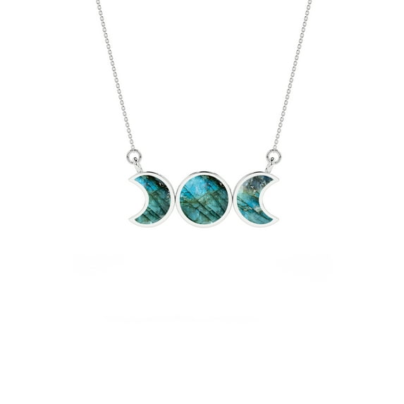 Natural Labradorite Sun & Moon Shape Pendant Necklace in Sterling Silver for Women with 18" Adj. Chain, November Birthstone Jewelry for Her Birthday, Wedding Anniversary, Christmas, Mothers Day