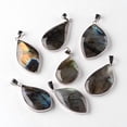 thumbnail image 1 of Natural Labradorite Teardrop Pendants with Platinum Plated Brass Findings 34~60x13~35x5~15mm Hole: 4x7mm DIY, 1 of 5