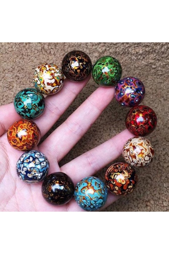 Natural Lacquer Buddhist Prayer Beads Bracelet 18mm Handmade Rhinoceros Hide Craft Jewelry