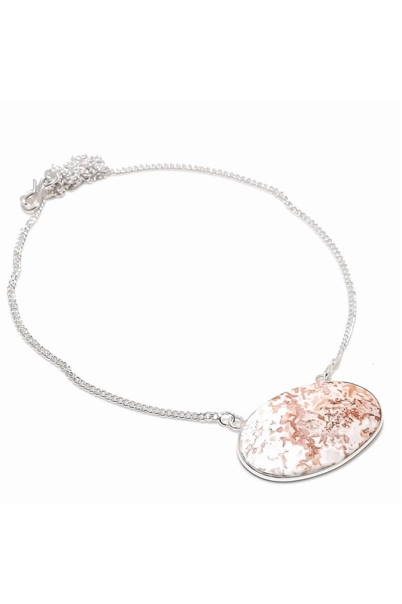 Natural Laguna Lace Agate Gemstone 925 Sterling Silver Jewelry Necklace 18"