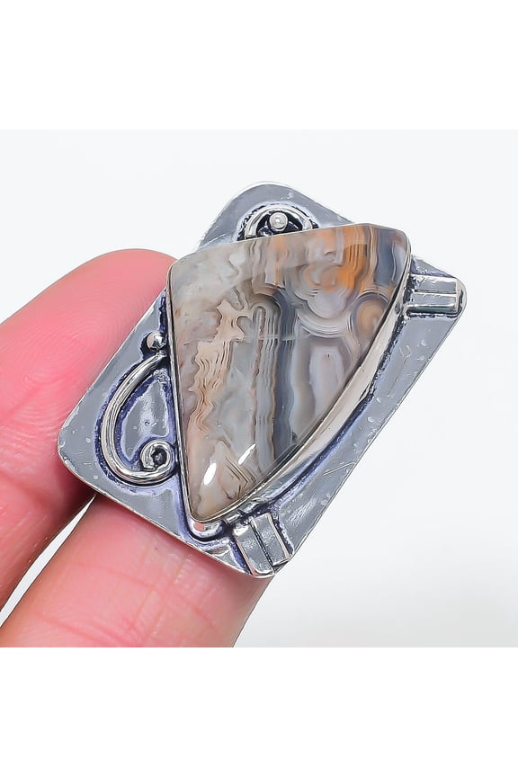 Natural Laguna Lace Agate Gemstone 925 Sterling Silver Jewelry Ring Size 6