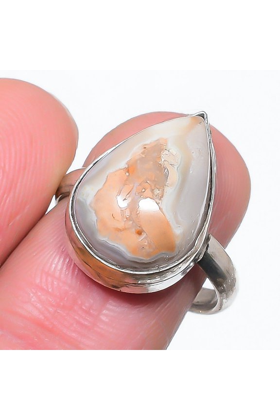 Natural Laguna Lace Agate Gemstone 925 Sterling Silver Jewelry Ring Size 7