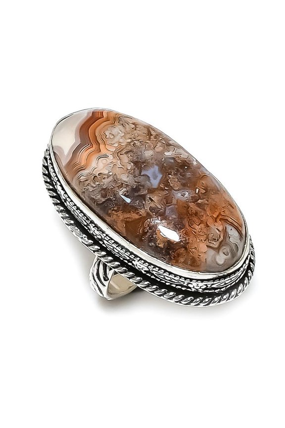 Natural Laguna Lace Agate Gemstone 925 Sterling Silver Jewelry Ring Size 8