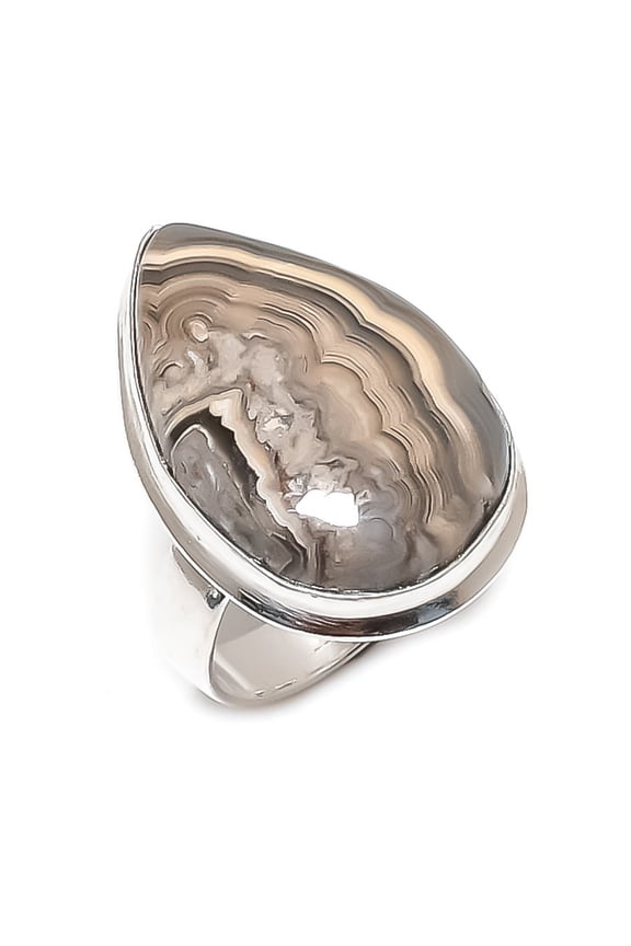 Natural Laguna Lace Agate Gemstone 925 Sterling Silver Jewelry Ring Size 9