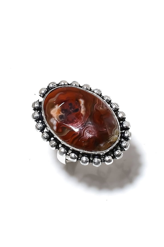Natural Laguna Lace Agate Gemstone 925 Sterling Silver Ring Size 10