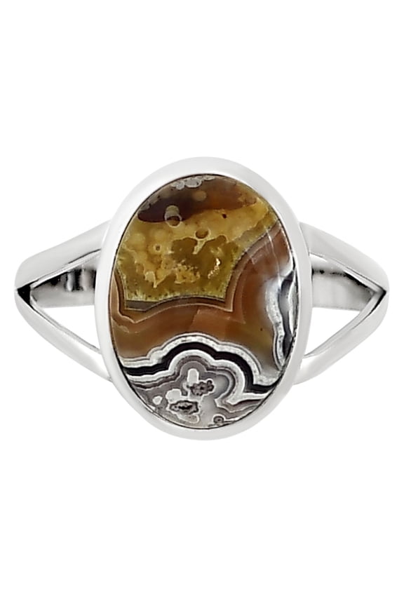 Natural Laguna Lace Agate Mexican 925 Silver Plated Ring s.8 Jewelry WR99-10033