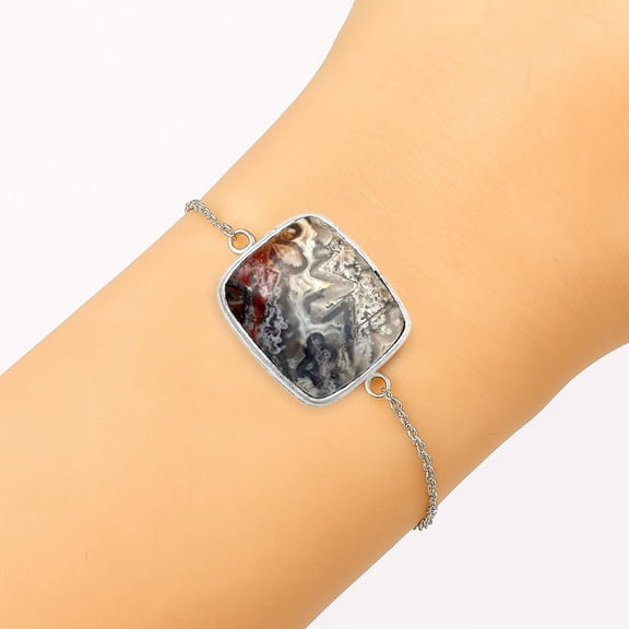 Natural Laguna Lace Agate - Mexican 925 Sterling Silver Bracelet Jewelry SDB3069