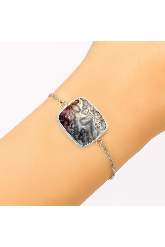 Natural Laguna Lace Agate - Mexican 925 Sterling Silver Bracelet Jewelry SDB3069