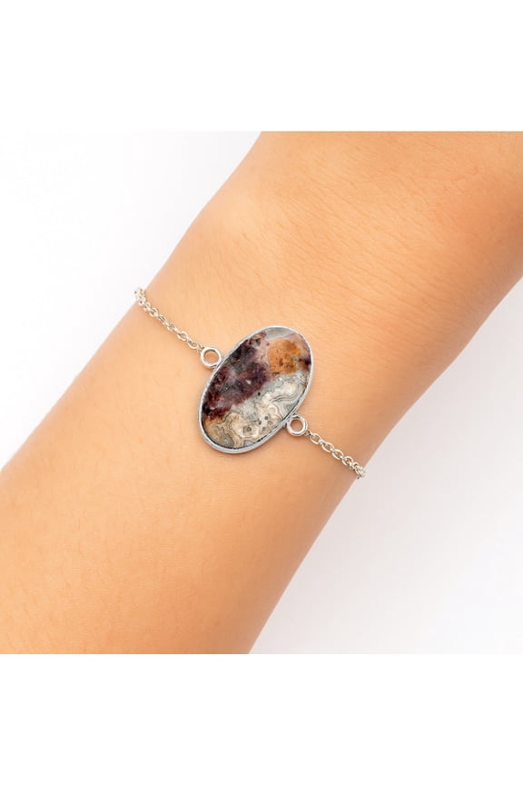 Natural Laguna Lace Agate - Mexican 925 Sterling Silver Bracelet Jewelry SDB3087