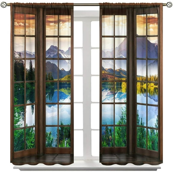 Natural Lake Blackout Curtains, 3D Printed Window View at Sunrise, Bedroom Living Room Kitchen Rod Pocket Curtains42X84x2 Inch
