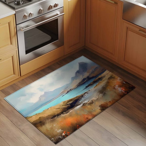 Natural Landscape 2x3 Rug for Entryway Front Door Kitchen Sink Area, Mountain Cloud and River Low Pile Washable Non Slip Rectangle Area Rug