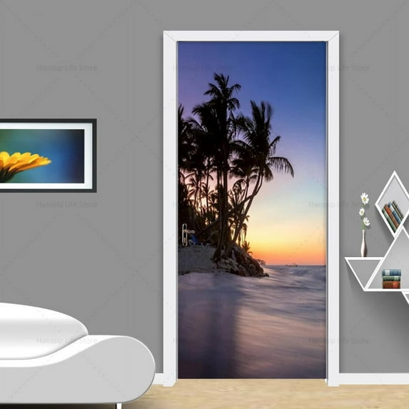 Natural Landscape 3D Door Stickers Mural Cover Vinyl PVC Forest/Sunset