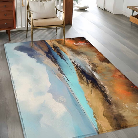 Natural Landscape 3x5 Rug for Bedroom Foot of Bed Small Living Room, Mountain Cloud and River Washable Non Slip Rectangle Area Rug