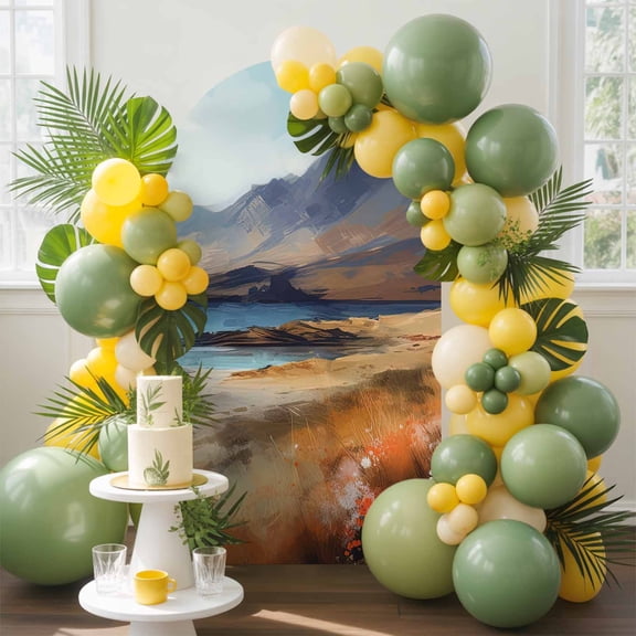 Natural Landscape Arch Backdrop Cover, 6FT, Mountain Cloud and River Spandex Arch Covers Double-Sided Backdrop for Wedding Birthday Party Photo Background Decoration