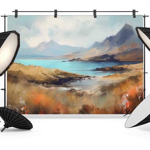 Natural Landscape Backdrop for Photography, Mountain Cloud and River Photo Backdrop Portrait Background Party Banner Photo Backgrounds for Studio Booth Props, 12x8ft