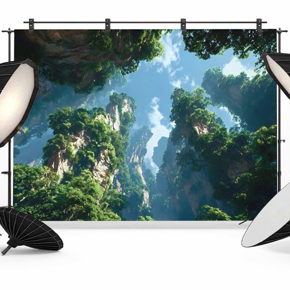 Natural Landscape Backdrop for Photography, Trees Shrubs Mountains Clouds Sky Forests Photo Backdrop Portrait Background Party Banner Photo Backgrounds for Studio Booth Props, 7x5ft