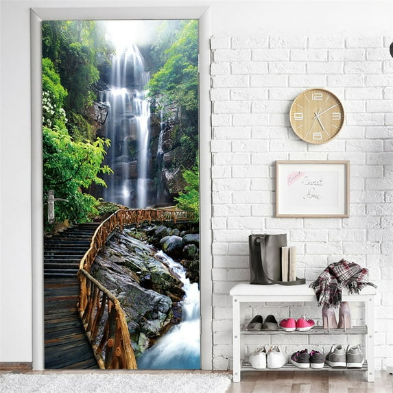 Natural Landscape Door Mural Decal PVC Waterproof Artwork Flower Printed Stickers For Door Modern Li