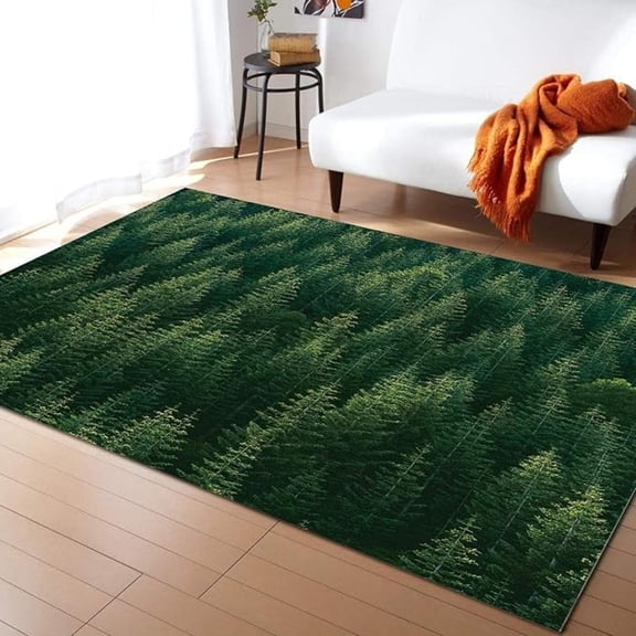 Natural Landscape Forest Bushes Area Rug, Green Pine Forest Rugs For Living Room, Indoor Non-Slip Kids Rugs, Washable Breathable Durable Carpet For Front Entrance Floor Decor 3x4ft