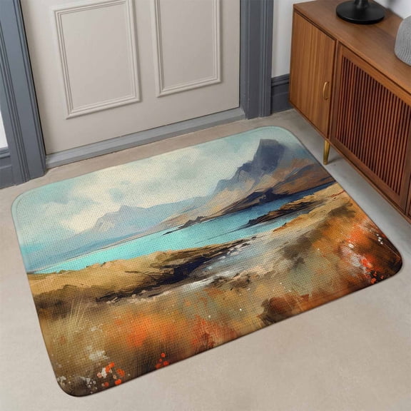 Natural Landscape Front Door Mat Indoor Entrance, Mountain Cloud and River Absorbent Dirt Resist Welcome Mats Non-Slip Low-Profile Doormat Washable Entry Rug Indoor Outdoor 17x30 Inch