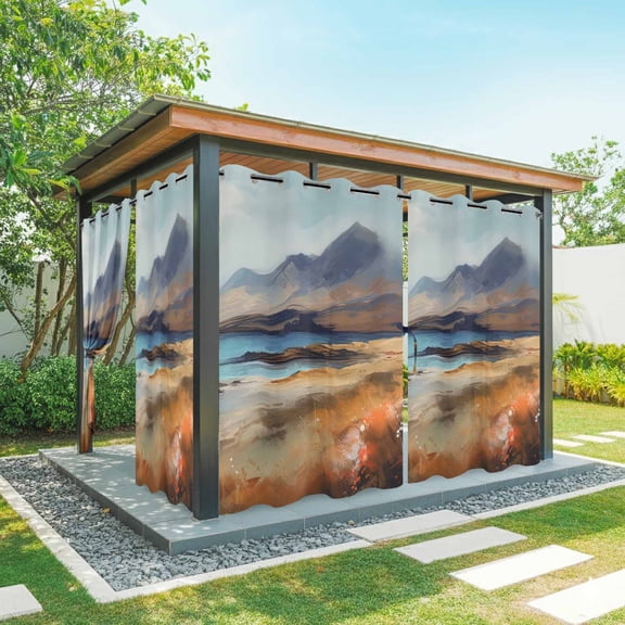 Natural Landscape Outdoor Curtains for Patio Waterproof, Mountain Cloud and River Grommet Curtains for Porch Outside Privacy Drape for Gazebo Garden Pergola, 1 Panel, 54x84in