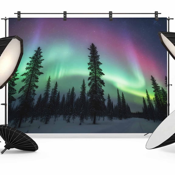 Natural Landscape Photography Backdrop 7x5FT, Romantic Fantasy Auroras Vibrant Forest Snowfields Photo Backdrops, Background for Photography Studio Photo Studio Background, Back Drop for Photoshoot