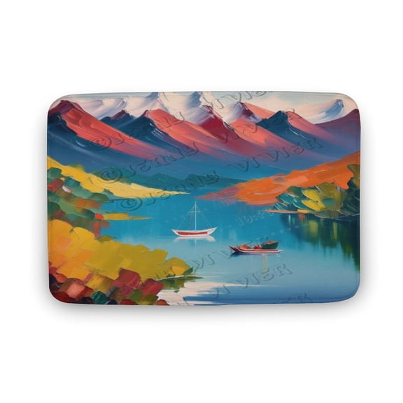 Natural Landscape Print Bathroom Rugs, Soft Microfiber,Rustic River Print Bath Decor Rugs, 16"x24" Coral Velvet Bathtub Mats,Non Slip Mat for Shower