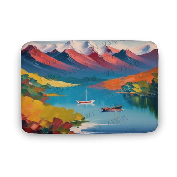 Natural Landscape Print Bathroom Rugs, Soft Microfiber,Rustic River Print Bath Decor Rugs, 20"x32" Coral Velvet Bathtub Mats,Non Slip Mat for Shower