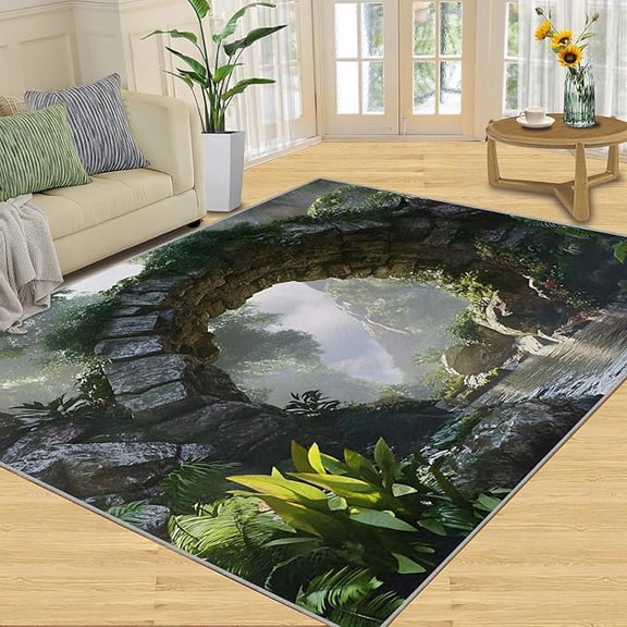 Natural Landscape Rug & Home Decor, Mountain Rugs for Bedroom, Stone Arch Washable Rugs for Living Room, Non Slip Area Rug, Housewarming Gifts & Indoor Floor Mats 5 x 8ft