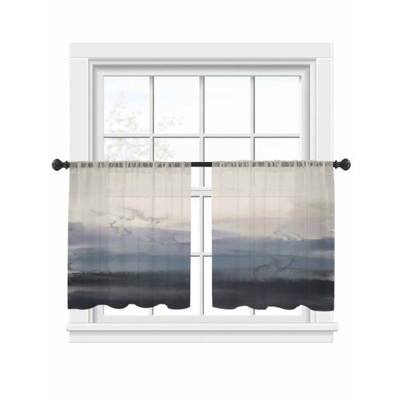 Natural Landscape Sheer Curtains 2 Panels Set Pastoral Mountain Country Cloud Field Gradient Color Sheer Window Curtains Light Filtering Rod Pocket Voile Drapes for Bedroom Living Room 52"x45"