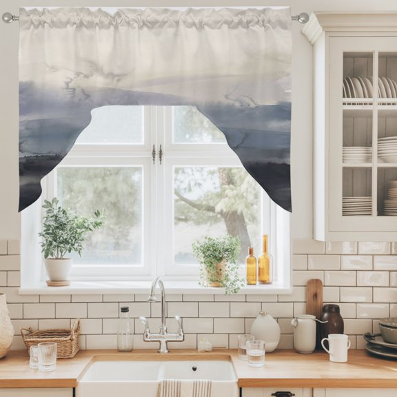 Natural Landscape Swag Curtain Valance for Windows, Pastoral Mountain Country Cloud Field Gradient Color Swag Curtains Drapes Rod Pocket for Kitchen Bathroom Small Window, 1 Panel 56x36in