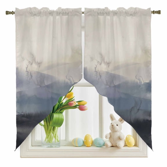 Natural Landscape Swag Kitchen Curtain Valances, Pastoral Mountain Country Cloud Field Gradient Color Rod Pocket Curtains Window Treatment Decor Valances for Bedroom Bathroom, 2 Panels 28 x 36 Inch