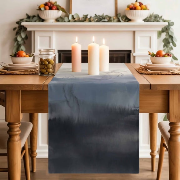 Natural Landscape Table Runner, Pastoral Mountain Country Cloud Field Gradient Color Washable Cotton-linen Table Runners Dining Kitchen Decoration for Everyday Home Wedding Party Decor, 13 x 36 Inch