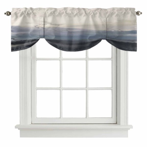 Natural Landscape Tie Up Valance Curtains Pastoral Mountain Country Cloud Field Gradient Color Adjustable Light Filtering Tie Up Valance Small Window Shade for Kitchen Bedroom Cafe 42" W x 12" L